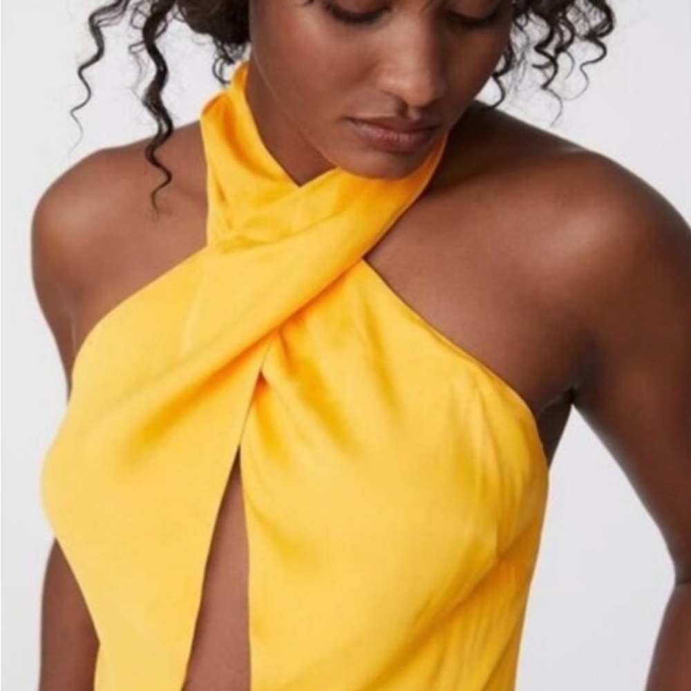 FARM Rio x Anthropologie | Halter Maxi Dress Yellow Orange New Small Tropical